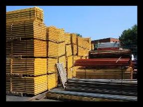 A photo of used pallet rack beams located in the yard at Southern Handling in Atlanta